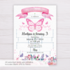 Butterfly Invitation Template with Watercolor Pink Flowers