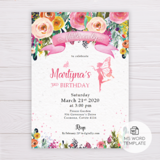 Fairy Invitation Template with Colorful Watercolor Flowers/Floral