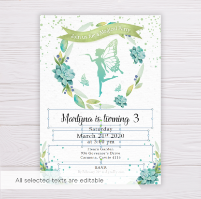 Fairy Invitation with Watercolor Succulent