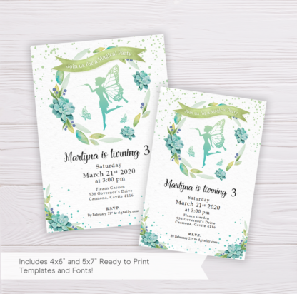 Fairy Invitation with Watercolor Succulent