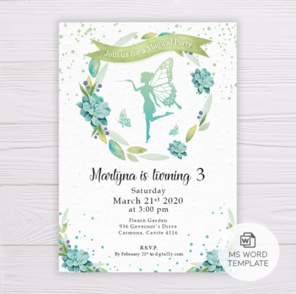 Fairy Invitation with Watercolor Succulent