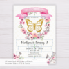 Gold Butterfly Invitation Template with Watercolor Flowers/Floral Wreath