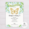 Gold Butterfly Invitation Template with Watercolor Leaves