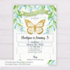 Gold Butterfly Invitation Template with Watercolor Leaves