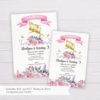 Gold Fairy Invitation Template with Watercolor Pink Flowers