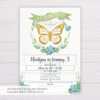 Gold Butterfly Invitation with Watercolor Succulent