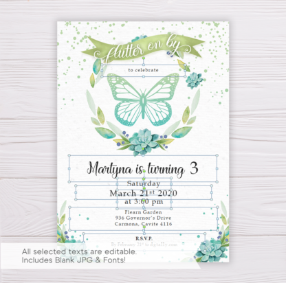 Butterfly Invitation with Watercolor Succulent