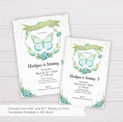 Butterfly Invitation with Watercolor Succulent