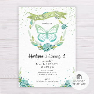Butterfly Invitation with Watercolor Succulent