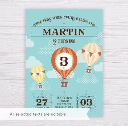 Hot Air Balloon Invitation Template for Boys