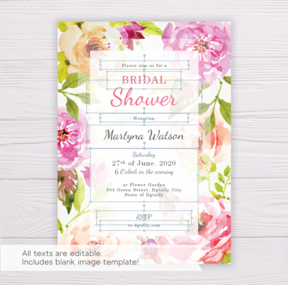 Pink Flowers/Floral Bridal Shower Invitation Template