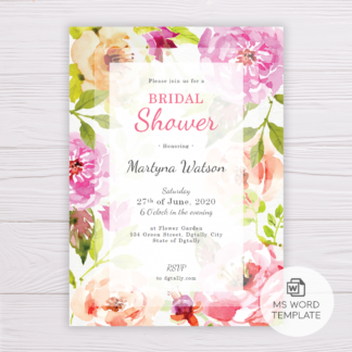 Pink Flowers/Floral Bridal Shower Invitation Template