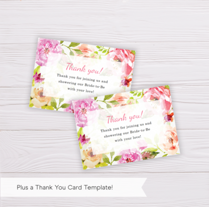 Pink Flowers/Floral Bridal Shower Thank You Card Template