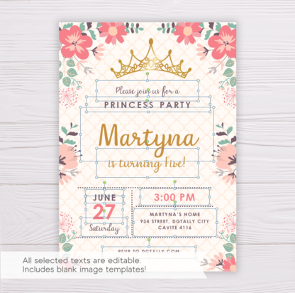 Pink Flowers/Floral Princess Invitation Template