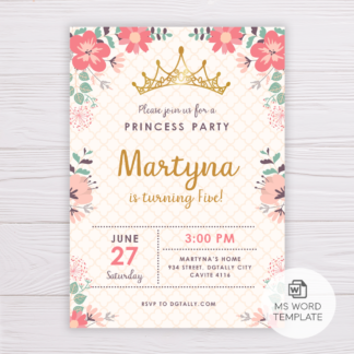 Pink Flowers/Floral Princess Invitation Template
