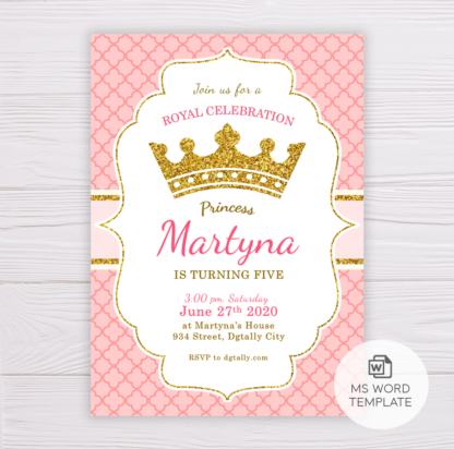 Pink Ornament & Gold Crown Princess Invitation Template
