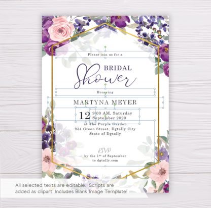 Purple & Blush Flowers Floral Bridal Shower Invitation Template