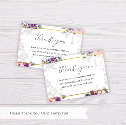 Purple & Blush Flowers Floral Thank You Card Template