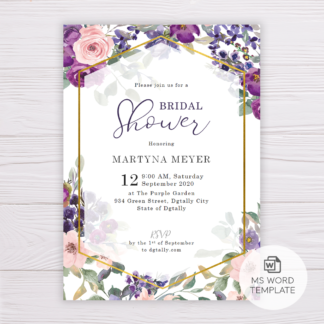 Purple & Blush Flowers Floral Bridal Shower Invitation Template