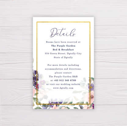 Purple & Blush Flowers Floral Wedding Invitation Set Template - Details Card
