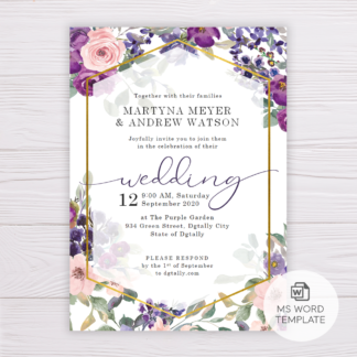 Purple & Blush Flowers Floral Wedding Invitation Template