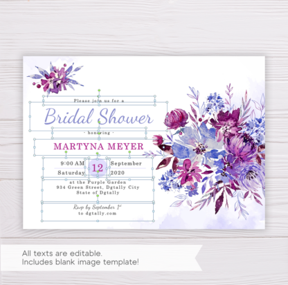 Purple Flowers/Floral Bridal Shower Invitation Template