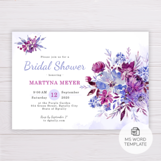 Purple Flowers/Floral Bridal Shower Invitation Template