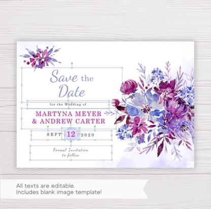 Purple Flowers/Floral Save the Date Template