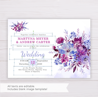 Purple Flowers/Floral Wedding Invitation Template