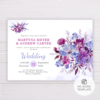 Purple Flowers/Floral Wedding Invitation Template