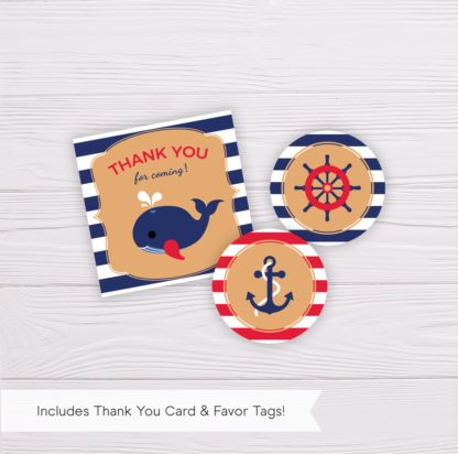 Sailor Thank You Card Template & Favor Tags