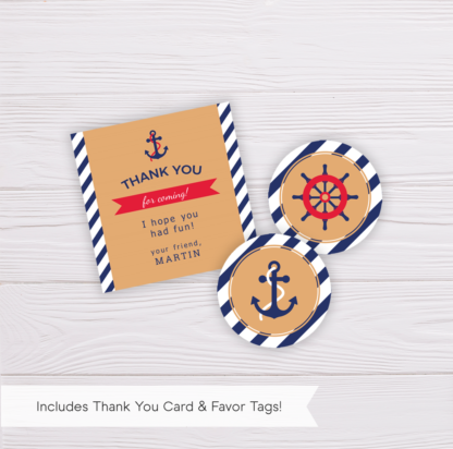 Sailor Thank You Card Template & Favor Tags