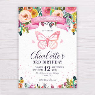 Butterfly Invitation with Colorful Watercolor Flowers