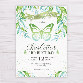 Butterfly Invitation with Watercolor Leaves