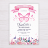 Butterfly Invitation with Watercolor Pink and Purple Flowers