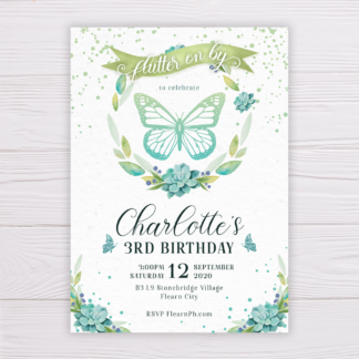 Butterfly Invitation with Watercolor Succulent Wreath