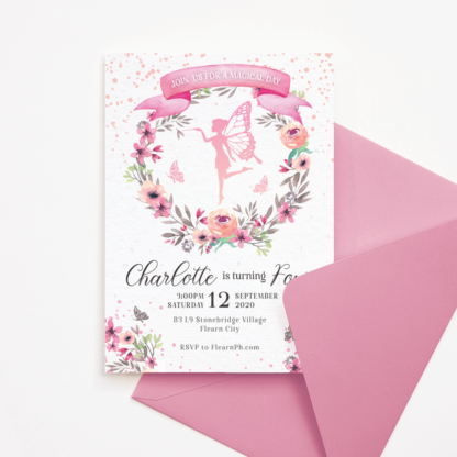Fairy Invitation with Blush Flowers/Floral Wreath