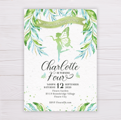 Fairy Invitation with Watercolor Blush Floral Wreath
