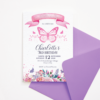 Butterfly Invitation with Pink and Purple Flowers