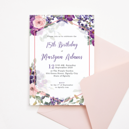 Birthday Invitation Template (Purple & Blush Floral)
