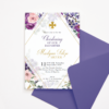 Christening Invitation Template with Blush & Purple Flowers