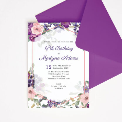 Debut Invitation Template – Purple & Blush Flowers/Floral