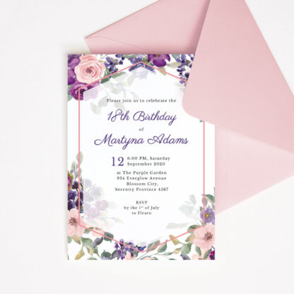 Debut Invitation Template – Purple & Blush Flowers/Floral