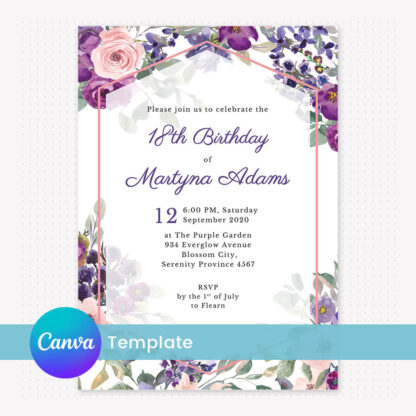 Debut Invitation Template – Purple & Blush Flowers/Floral