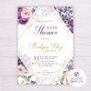 Purple and Blush Flowers Baby Shower Invitation Template
