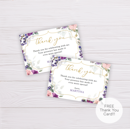 Purple and Blush Flowers Thank You Card Template