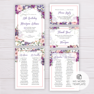 Purple and Blush Flowers Debut Invitation Template