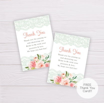 Blush Floral with Lace Bridal Shower Thank You Card Template