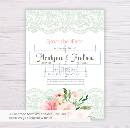 Blush Floral with Lace Save the Date Template