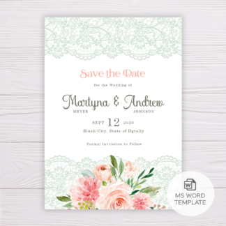 Blush Floral with Lace Save the Date Template